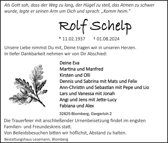 Traueranzeige Rolf Schelp