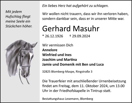 Traueranzeige Gerhard Masuhr