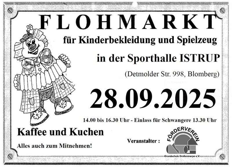 Anmeldung für Flohmarkt in der Mehrzweckhalle Istrup