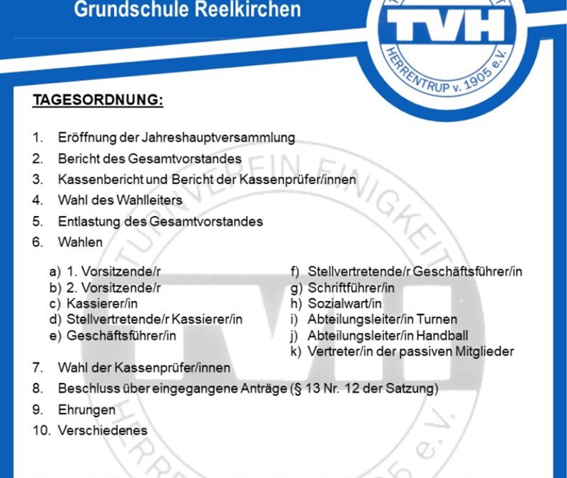 TVH lädt zur Jahreshauptversammlung