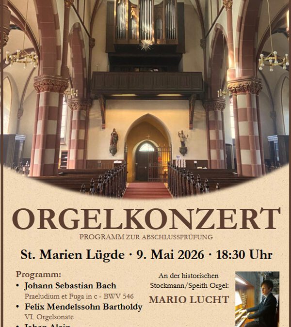 Orgelkonzert am 09.05. in St. Marien Lügde