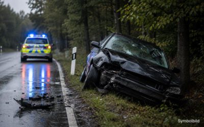 Detmold – Hiddesen. Auto überschlägt sich im Wald.